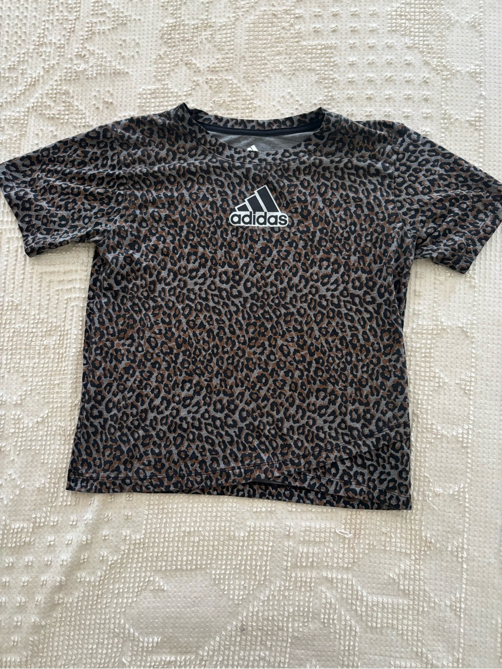 adidas Kids Leopard Print Short Sleeve Tee - Black & Brown